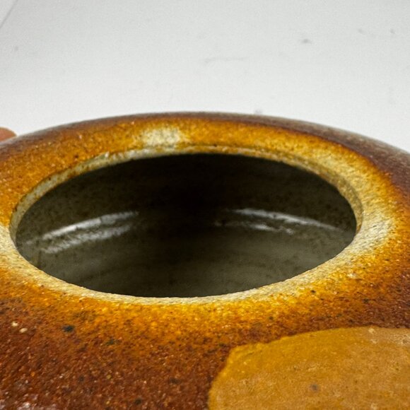 Glazed Studio Art Pottery Round Shallow Bowl Lided Tea Caddy Jar Stoneware Signe - Picture 9 of 15